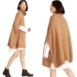 J Crew Relaxed Turtleneck Poncho Womens XS S Camel Wool Alpaca NWT Sweater